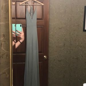 jade green dress. beautiful back